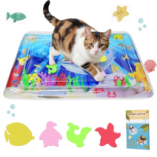Upgraded Water Sensory Playmat for Cats, Thickened Cat Dog Toys Bored Pet Animals Cat Kicker Toys Self Play Mat Interactive Pet Water Sensory Mat Pad Pet Cooling Mat Indoor Outdoor Exercise Rectangle - style: Rectangle