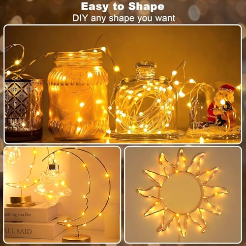 33Ft String Lights Battery Operated with Remote Control Timer, 100LED 4 Pack Waterproof 8 Modes Copper Wire Twinkle Fairy Lights for Bedroom Indoor Outdoor Wedding Dorm Christmas Decorations - style: 33ft, Warm White