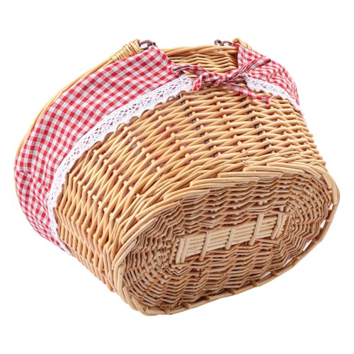 14.2 Inch Natural Wicker Basket with Linen Cotton Cloth Lining, Oval Wicker Woven Basket with Handle, Willow Woven Picnic Baskets for Picnic, Camping, Party(Large) - size: 1 Pack 14.2in Natural(Round willow)