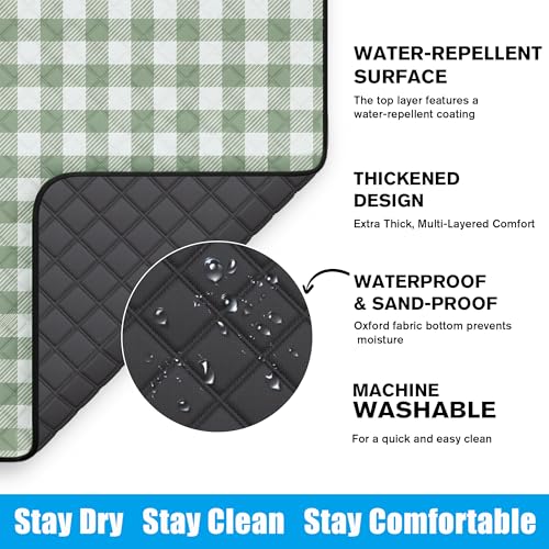 TigeJoy Extra Large Picnic Blanket Waterproof Foldable 80''x80'', Outdoor Picnic Mat Beach Blanket Sandproof for Park, Grass, Travel, Hiking, Camping Essentials, Gingham Picnic Blanket - color: Green, size: 6'8" x 6'8" (Rectangular)