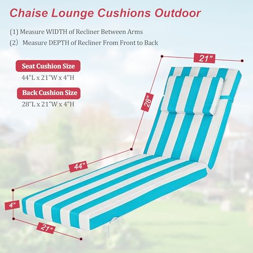 Chaise Lounge Cushions Outdoor 72x21x4 Inch, Patio Lounger Chair Cushion with Removable Cover, Fade Resistant Replacement Pad for Outdoor Furniture (Lake blue and white stripes, 72x21x4 inch) - color: Lake Blue and White Stripes
