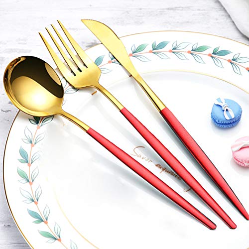 Reusable Utensils Set With Case, Reusable Travel Flatware，Travel Silverware Set With Case ，Reusable Travel Flatware For Home Office School Camping - color: Red Gold - 3 PCs