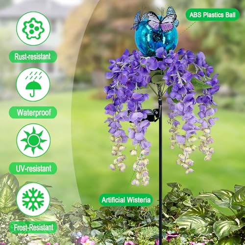 Solar Lights Outdoor Pathway,Wisteria Flower Garden Stakes,Colorful LED Lights for Yard,Patio,Lawn,Solar Powered Garden Decortions,Spring Gifts for Women - color: Wisteria