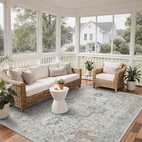 GENIMO Outdoor & Indoor Area Rug 8'x10', Waterproof, Non-Shedding, Easy Cleaning, Boho Mat for Patio, Living Room, Balcony, Dining Room, RV, Deck, Bedroom, Camping, Outside Carpet,Light Grey Brown - color: Light Grey Brown, size: 8' x 10' (Rectangular)