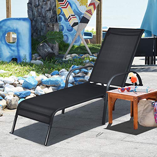 Giantex Patio Lounge Chair, Outdoor Chaise Lounge with 5 Adjustable Backrest, Sturdy Steel Frame, Sunbathing Recliner, Beach Chair, Tanning Chair for Outside, Yard, Balcony, Pool Chairs, Black - color: Black