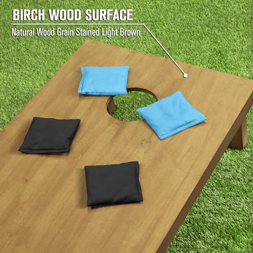 GoSports 4 ft x 2 ft Regulation Size Wooden Cornhole Boards Set with Light Brown Finish - Includes Carrying Case and Bean Bags - color: Black & Light Blue, size: 4 ft x 2 ft