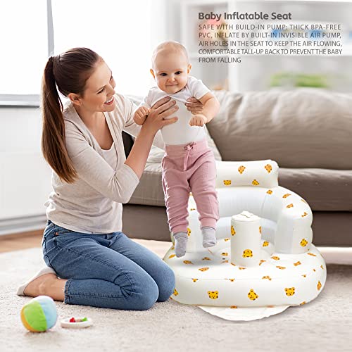 AirSwim Inflatable Baby Chair, Inflatable Baby Seat for Babies 3 Months and Up, Summer Blow Up Chair with Built in Air Pump, Bumbo Seat for Learning to Sit, Palying, Camping, Tiger - color: Tiger