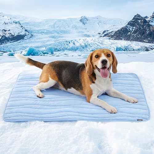 ZOMISIA Cooling Mat for Large Dogs - Thin Portable Pet Cooling Pad, Breathable and Washable Cool Fiber with Non-Slip Bottom, Outdoor Use for Summer, 36x27, Blue - size: 36''x27''(Large)