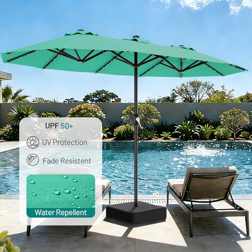 AreShark 13 FT Patio Umbrella with Solar Lights, Double-Sided Outdoor Table Umbrellas with Crank, Large Rectangular Market Umbrella for Porch, Lawn, Pool, Backyard, Cerulean - color: Cerulean, size: 6.5x13 Ft