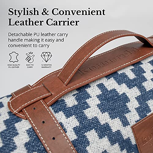 Komorebi Extra Large Picnic Blanket - 78” x 59” - Waterproof Outdoor Blanket, Foldable & Portable Sandproof Beach Blanket - Blue Travel Mat with Soft Cotton & Carry Handle - color: Blue