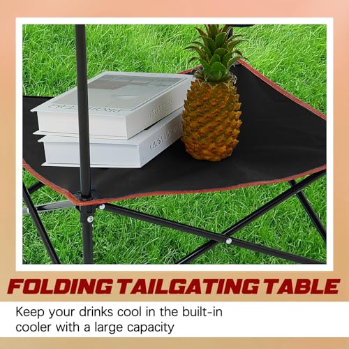 Soaoo 2 Pcs Folding Camping Table with 4 Mesh Cupholders 2 Tier Portable Folding Table Round Lightweight Fabric Compact Carrying Case Beach Table for Summer Outdoor Tailgating Fishing Hiking - color: Black