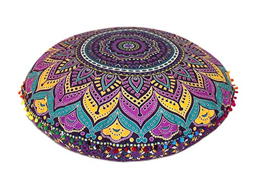 CRAFT KALA 32" in Round Mandala Floor Pillow Cushion Cover Seating Throw Cover Hippie Decorative Bohemian Ottoman Poufs Pillow Cover Cases Boho Cotton Living Yoga Home Décor (New Pink Ombre) - color: New Pink Ombre