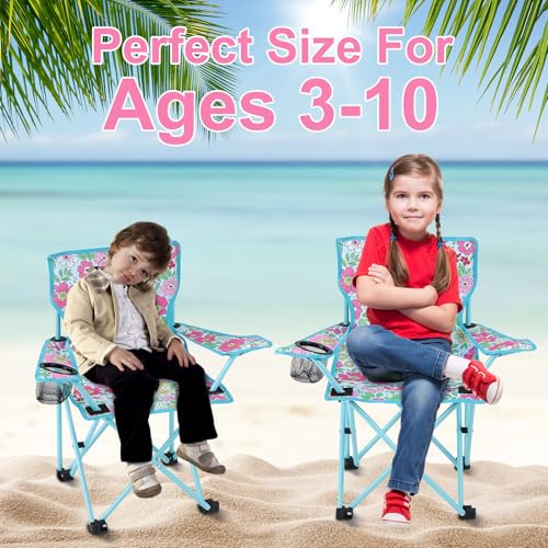 KABOER Kids Outdoor Folding Lawn and Camping Chair with Cup Holder and Carrying Bag, Children's Camping Chairs - color: Floral