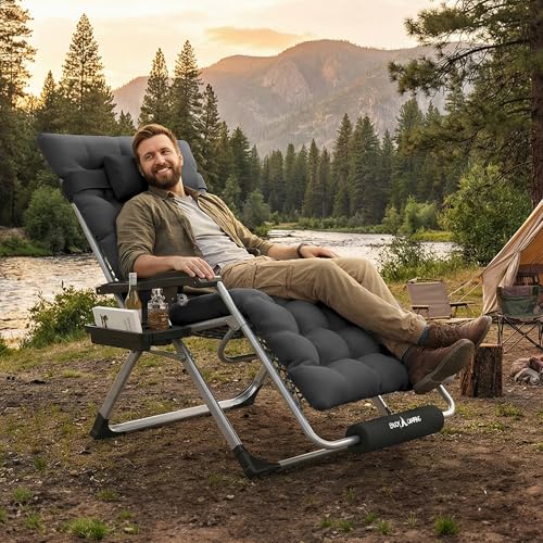 Amopatio Oversized Zero Gravity Chair, XL 29In Reclining Camping Lounge Chair w/Removable Cushion&Headrest, Upgraded Lock and Footrest, Folding Patio Recliner for Indoor Outdoor, Dark Grey - color: Dark Grey XL, size: 29in