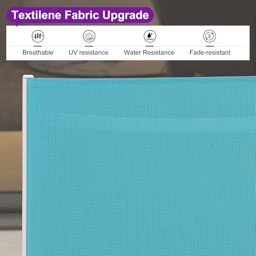 PURPLE LEAF Outdoor Lounge Chairs Set of 2 White Aluminum Chaise Lounge Chair Five-Position Adjustable Chaise Lounges with Wheels and Table for Pool Deck Patio, Turquoise - color: Turquoise, style: Standard Straight-leg