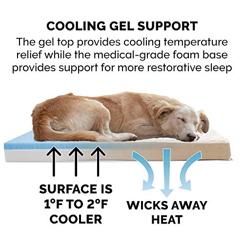 Furhaven Cooling Gel Dog Bed for Medium/Small Dogs w/ Removable Washable Cover, For Dogs Up to 35 lbs - Ultra Plush Faux Fur & Suede Mattress - Cream, Medium - color: Ultra Plush Curly Faux Fur (Cream), size: Medium