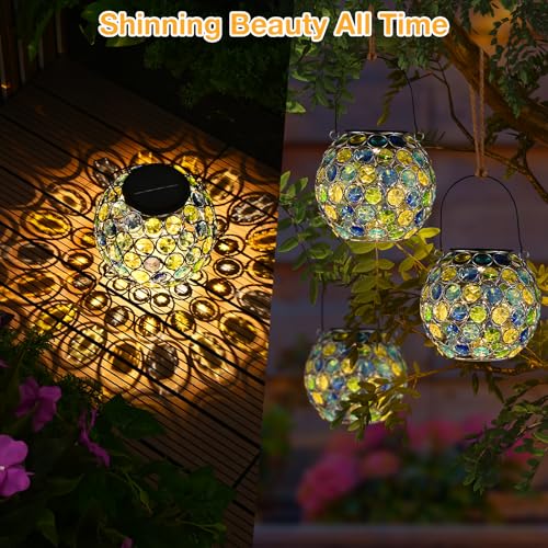 Uspring Crystal Mosaic Solar Lanterns Outdoor Waterproof Decorative Hanging Solar Lights for Outside, Gifts for Women Mom Grandma Garden Decor for Patio Backyard Porch Pathway Lawn Walkway, Blue - style: Mosaic Blue