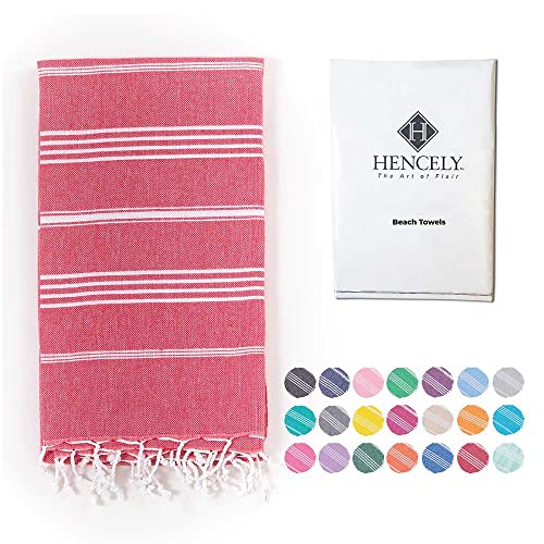 Hencely Turkish Beach Towel 37x68 Oversized, Sand-Free, Quick-Dry, Lightweight - Travel Essential for Pool & Bath - Striped 100% Cotton Bathroom Towels Accessories Gift (Red) - color: Red