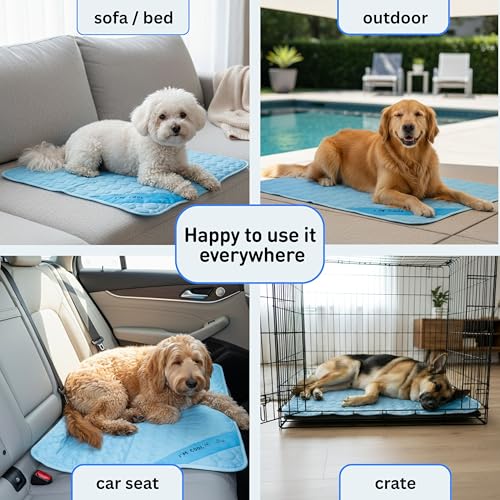 INSPECTOR TAIL Dog Cooling Mat - No Freeze Needed, Self-Cooling Pad for Medium Dogs, Washable Portable for Crate Kennel Car Sofa Bed Floor, Indoor Outdoor Summer Use, 28"x22" with Carry Bag - size: Blue- 27.55" X 22.04"