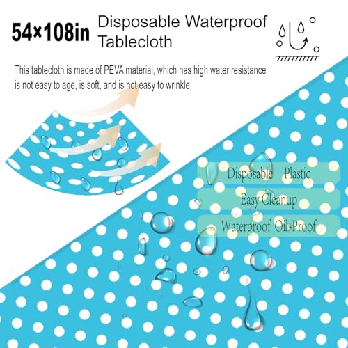 2 Pack Blue Polka Dot Tablecloth,Blue and White Tablecloths Disposable Plastic Rectangular Picnic Table Cover,Suitable for Rectangular Tables(54 x 108 Inches) - color: Polka Dot Blue, size: 54" x 108" Rectangular (2 Pack)