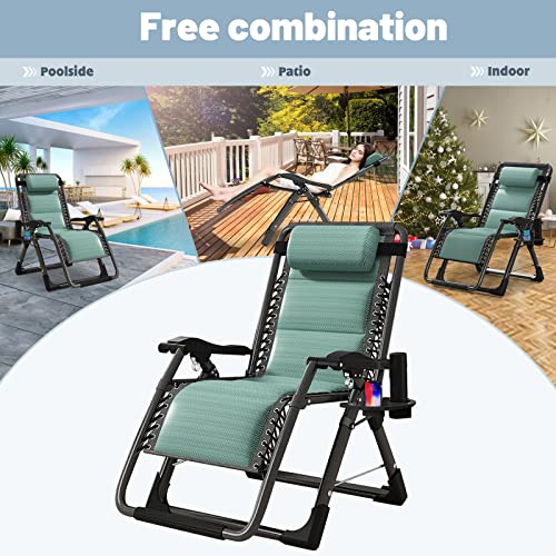 Slsy Zero Gravity Chair, Lounge Chair with Removable Cushion & Tray for Indoor and Outdoor, Patio Recliner, Folding Reclining Chair for Adults, Pacific Green - color: Pacific Green, style: Zero Gravity Chair