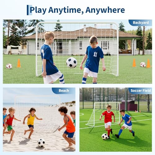 Portable Soccer Goal, Foldable Pop-Up Backyard Soccer Net with Frame and Carry Bag, Football Training Equipment Practice Training Goals for Kids & Adults, Easy Setup - size: 6x4FT(White)