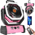 20000mAh Camping Fan Battery Operated Fans Portable,Portable Rechargeable Battery Powered Fan with LED Light,360°Oscillating & 8H Timer Camping Essentials Fans with Hook pink fan - color: Pink