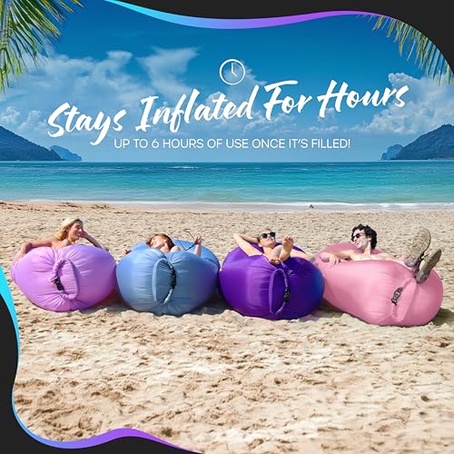 Nevlers Bubblegum Pink Inflatable Lounger | No-Pump Air Couch | 210T Polyester Outdoor Couch for Use as Portable Hammock & Beach Chairs | Blow Up Chair w/ 450 lbs. Capacity, Pockets, & Carry Bag - color: Bubblegum, size: 1 Pack