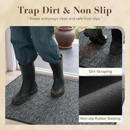 MontVoo Door Mat Indoor Entrance Doormat, Absorbent Durable Rubber Non Slip Front Door Mat for Inside Entry Entryway Dirt Trapper Welcome Mat, Darkgrey 24''x36'' - color: Darkgrey, size: 24''x36''