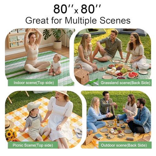 2 in 1 Tote Picnic Blanket Waterproof Outdoor Camping Mat,Large Capacity Beach Blanket 80''x80'' 7Layers Easy to Foldable and Carry. - color: Green