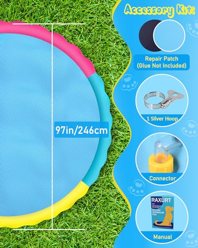 Raxurt Splash Pad, 97 Inch Splash Sprinkler Pad for Kids Dogs Thickened Durable Dog Pool Bath Pool Pet Summer Outdoor Water Toys, Colorful - color: Colorful, size: 97in