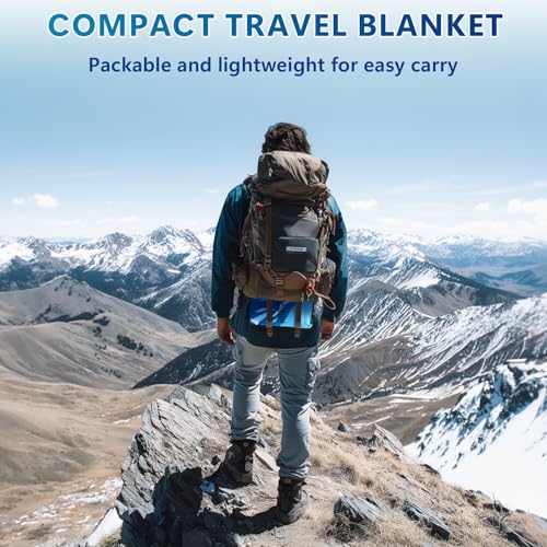 Camping Blanket Waterproof, Packable Down Alternative Puffy Printed Camp Blankets Ultra Warm Lightweight Hammock Top Quilt Outdoor Blanket for Travel Picnic Stadium Hiking Party Cold Weather 55"x78.8" - color: Blue Mountain Blanket