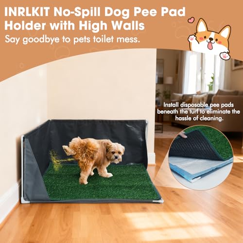 Dog Pee Pad Holder with High Walls, Portable Dog Litter Box for Inside Potty, Splash-Proof Pee Shield Pad Holder Tray for Puppies Small and Medium Dogs (Litterbox with Grass) - color: Litterbox with Grass