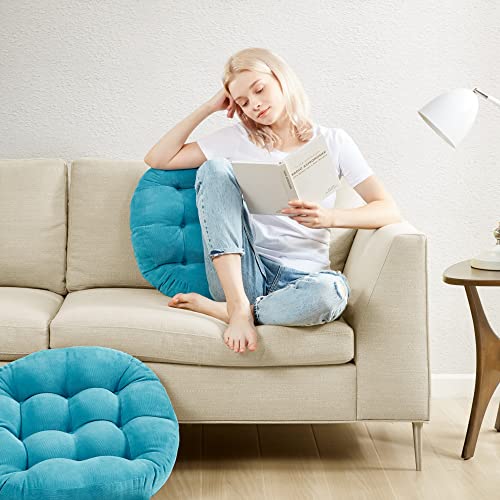 Degrees of Comfort Meditation Floor Pillow, Round Large Pillows Seating for Adults, Tufted Corduroy Thick Cushion for Living Room Tatami, Turquoise, 22 Inch Single - color: Round | Turquiose | 1 Pack, size: 1 Pack