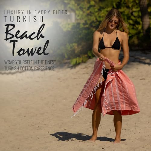 Beach Towel 100% Cotton Turkish Beach Towel Adult 38x70 Inch Pre-washed Absorbent Extra Large|Sand Free Quick Dry BathTowels|Lightweight Blanket|Travel Cruise Camping Spa Gym Yoga Towel|Coral Quartz - color: 1dark Coral