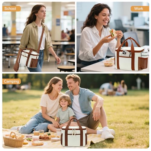 BTOOP Insulated Lunch Bag for Women, Cute Leakproof Lunch Box, Aesthetic Lunch Tote Bag with Large Capacity Shoulder Strap for Work, School, Picnic Cream - color: Cream, size: Medium