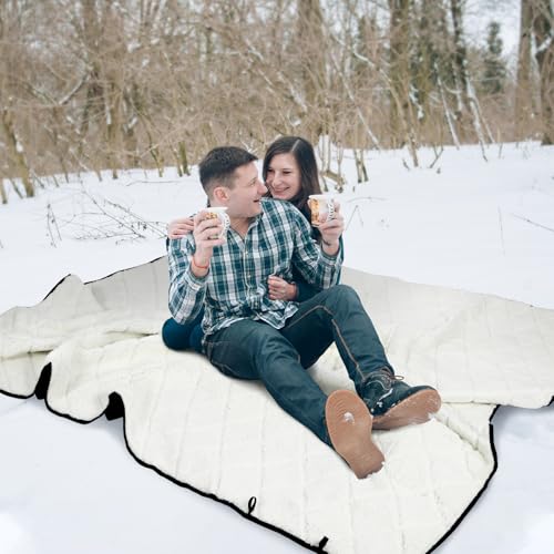 REDCAMP Large Warm Camping Blanket with Sherpa Lining, Cold Weather Warm Outdoor Blanket Waterproof and Windproof for Camping Stadium, Machine Washable 59"x79" White - color: 59"x 79" White