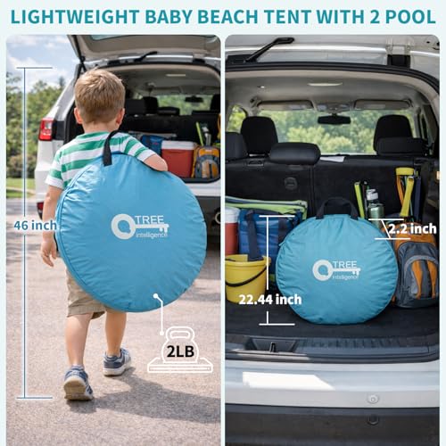 2-IN-1 Baby Beach Tent with 2 Pool for 2 kids,74.8*41.7*35.4 inch UV Protection Sun Shelter Pop Up Play Canopy, Easy setup portable tent for Beach,Camping,Picnic,Poolside,Indoor