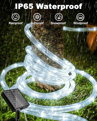 btfarm 2 Pack Solar Rope Lights Outdoor, 120LED 46FT Solar String Lights Outside Waterproof, 8 Lighting Modes Tree Tube Fairy Light Solar Powered for Garden Christmas Yard Party Decoration, Cool White - color: Cool White, size: 2 Pack