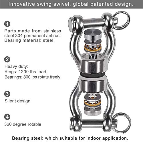 SELEWARE Silent Bearing Swing Swivel, 360° Rotational Device Hanging Accessory with Removeable Buckle for Tree Swing, Hammock Chair, Climbing Rope, Yoga, Kids Swing Swivel 1201LB Capacity - color: Swivel - Style B