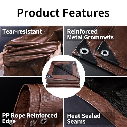 TARPAL Tarp 12x26 Feet Large Tarps Heavy Duty Waterproof 10mil Multipurpose Protective Cover Waterproof,Snow or UV Protection,Durable Reinforced Edges(Brown/Black) - color: Brown/Black, size: 12x26 Feet-Finished size
