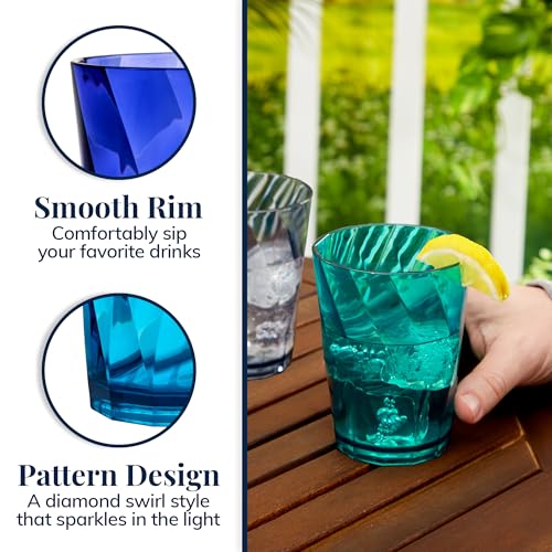 US Acrylic Optix Plastic Reusable Drinking Glasses (Set of 8) 14oz Rocks Cups in Coastal Colors | BPA-Free Tumblers, Made in USA | Top-Rack Dishwasher Safe - style: 14-ounce