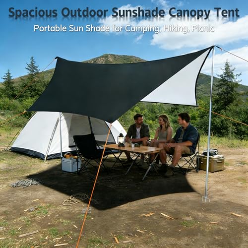 Camping Tent Tarp with Thickened Stainless Steel Bracket - PU 20000mm+ Waterproof Rain Shelter, UPF2000+ Anti-UV Camping Canopy, Portable Sun Shade for Camping, Hiking, Picnic