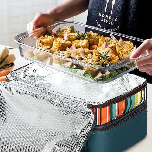 MIER Insulated Double Casserole Carrier Bag for Lasagna Lugger, Potluck Parties, Picnic, Beach, Fits 9 x 13 Inches Baking Dish, Casserole Dish, Expandable by Mid Zipper, Peacock Blue - color: Peacock Blue