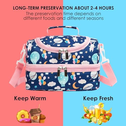 Insulated Kids Dual Compartment Lunch Bags Tote for Girls Boys Toddler Lunch Boxes Pre-School Toddler Kindergarten Picnic Camp Food Cooler Thermal with Strap (Balloon Bunny) - color: Balloon Bunny
