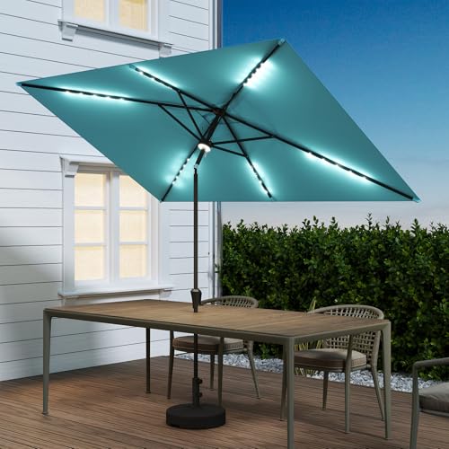 C-Hopetree Rectangular Outdoor Patio Market Umbrella with Solar LED Lights 6.5 x 10 ft - color: Aqua Blue