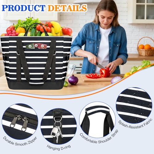 HUANLANG Soft Cooler Bag Insulated for Travel,Large Insulated Grocery Bags with Zippered Top,PEVA Collapsible Food Delivery Cooler Bag for Beach, Travel, Picnics - color: Black