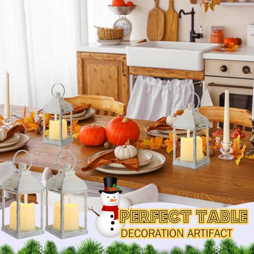 12 Set 10 Inch White Decorative Candle Lanterns Bulk Lanterns Centerpiece with LED Flameless Candle Indoor Outdoor Battery Powered Hanging Lights for Wedding Mother Day Party Decoration - color: White