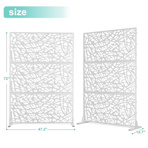 Modern Metal Privacy Screen, Patio Outdoor Privacy Panels with Stand, Freestanding Outdoor Divider for Yard, Deck＆Garden(71.3"*47.3"*15.7") - color: White,Leaf Vein
