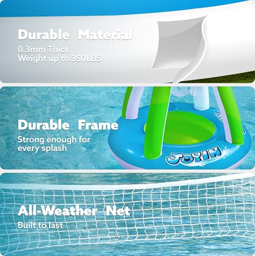 JOYIN Inflatable Volleyball Net & Basketball Hoops Pool Float Set; Balls Included for Kids and Adults, Summer Pool Game, Floaties, Volleyball Court (105”x28”x38”) Basketball (27.6”x23”),Green,Blue - color: Green Blue, size: Large
